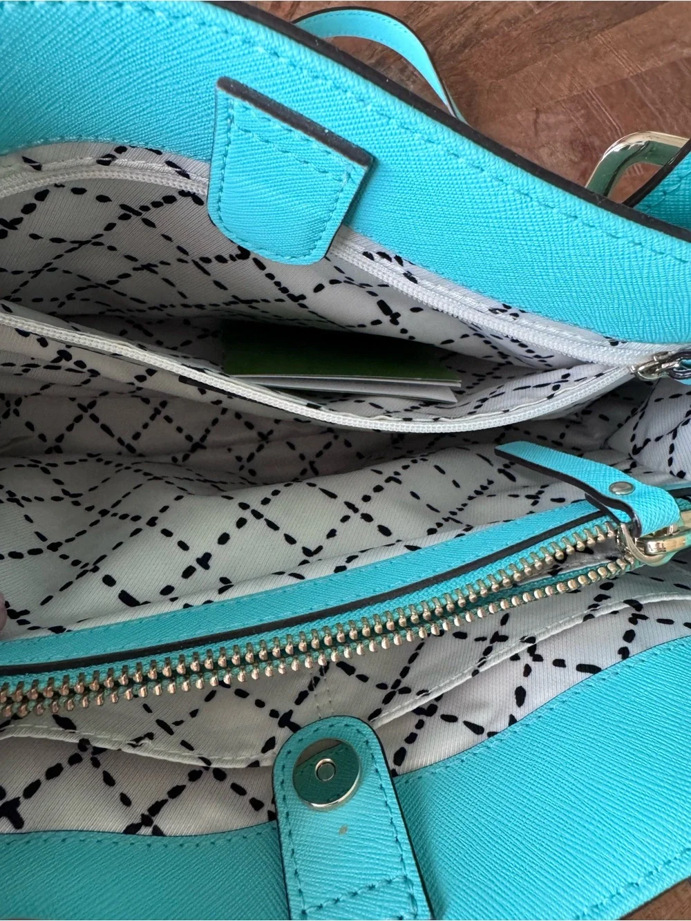 kate spade Turquoise Saffiano Leather Satchel with Gold Hardware